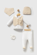 Ensemble naissance Bebelinna avec gilet tricoté beige
