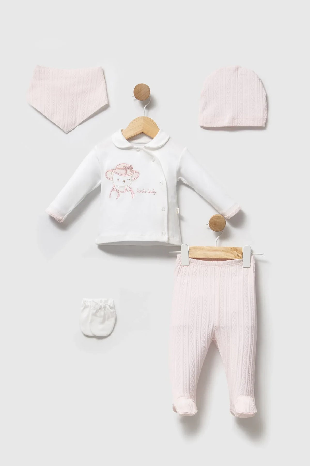 Ensemble naissance Bebelinna blanc et rose Little Lady
