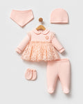 Ensemble naissance Bebelinna rose avec robe en dentelle