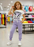 Ensemble fille Minnie avec t-shirt blanc et pantalon lilas