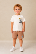Ensemble garçon Zoo Concept avec t-shirt écru et short camel