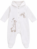 Grenouillère bébé blanche à capuche motif girafe