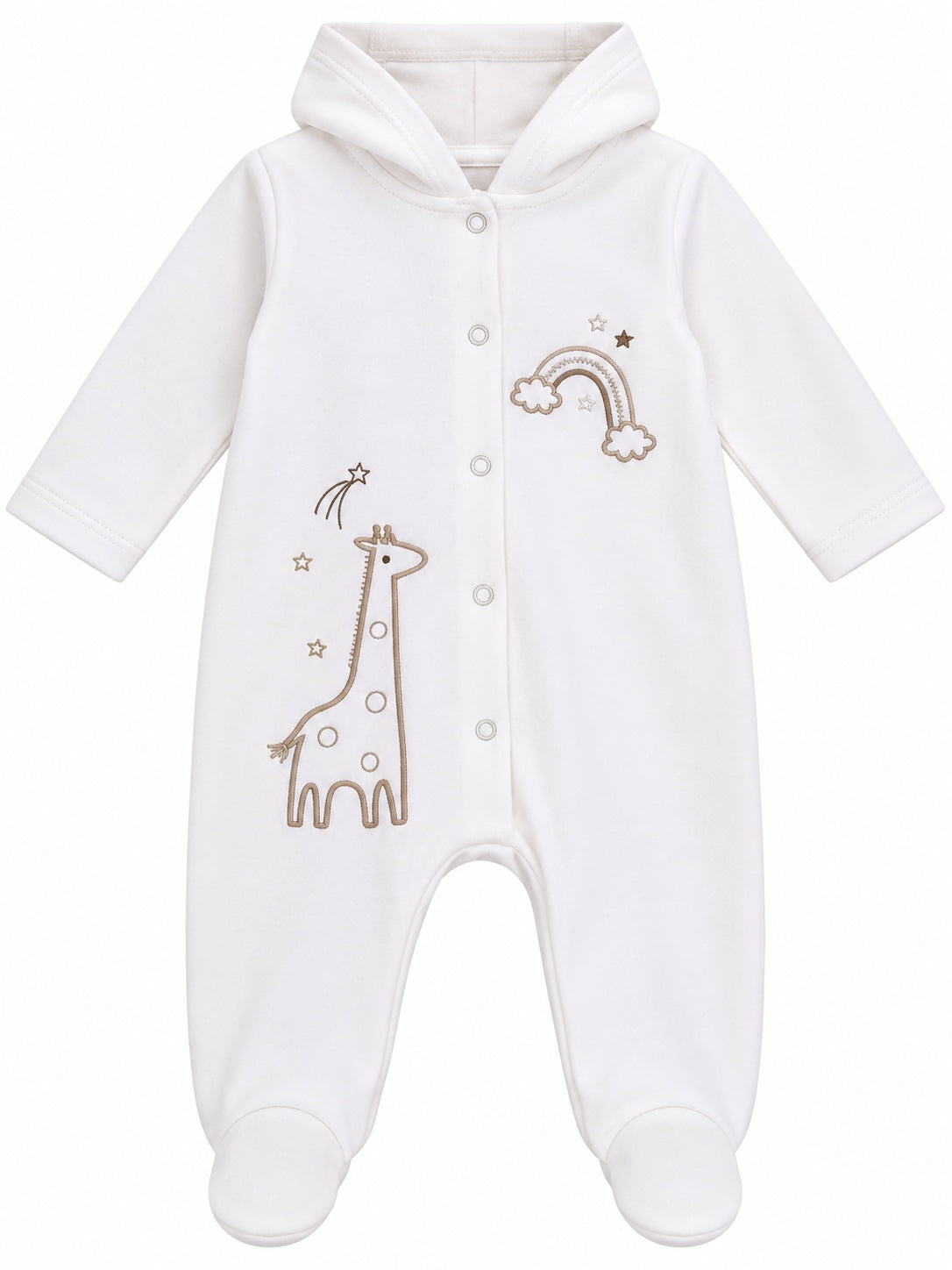Grenouillère bébé blanche à capuche motif girafe