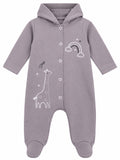 Grenouillère bébé grise à capuche motif girafe