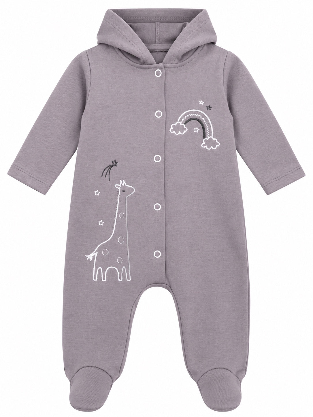 Grenouillère bébé grise à capuche motif girafe