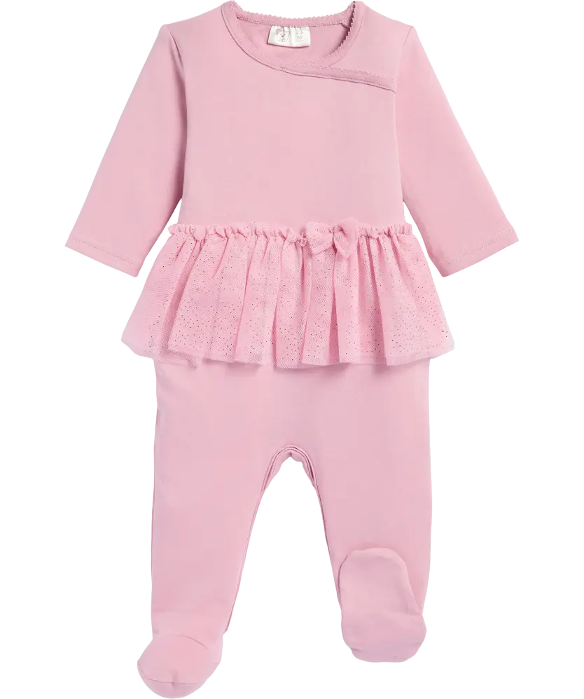 Grenouillère bébé rose avec jupette en tulle