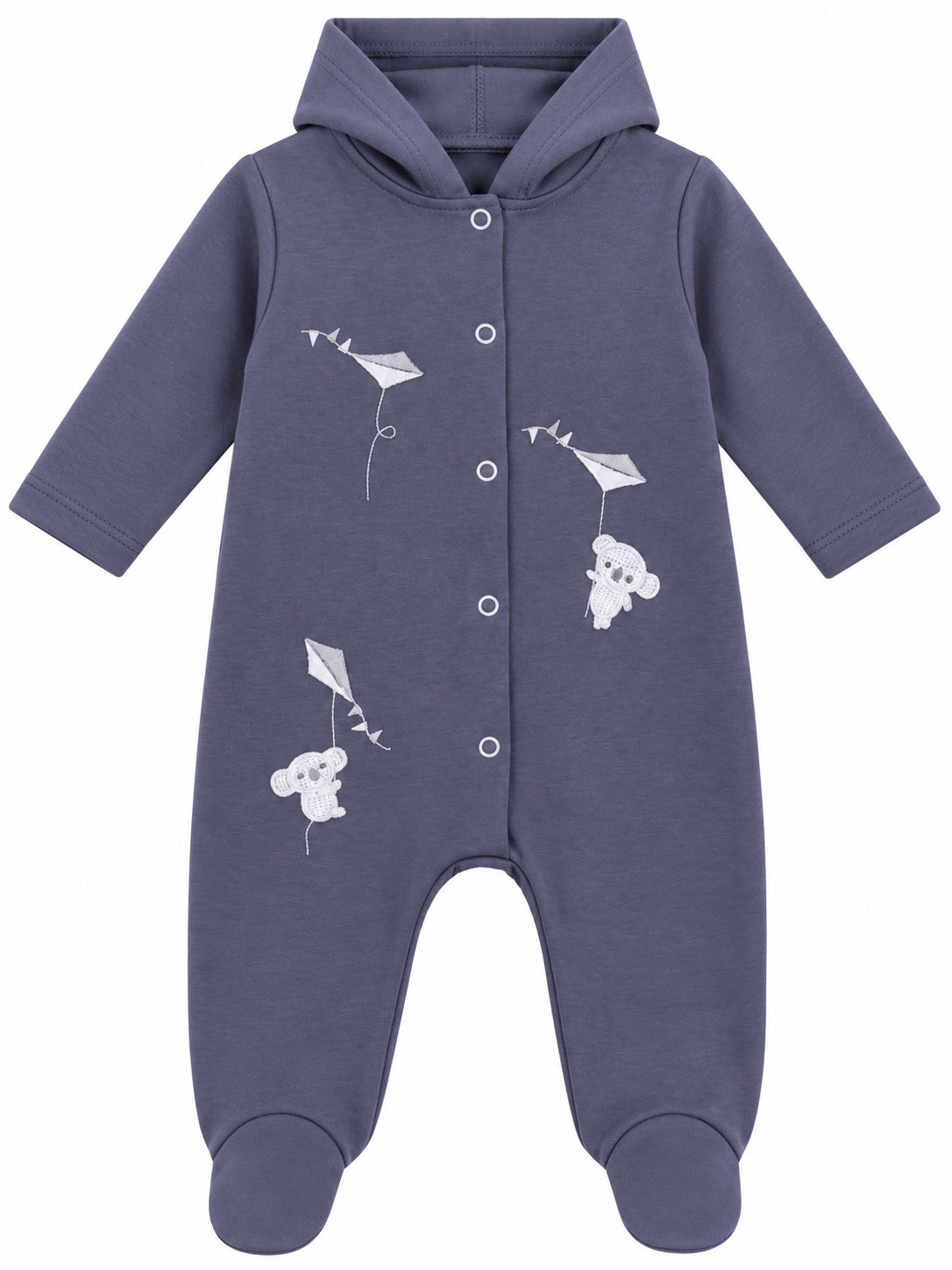 Grenouillère bébé gris foncé à capuche motif koala
