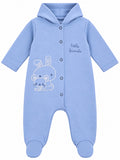 Grenouillère bébé bleue à capuche motif lapin