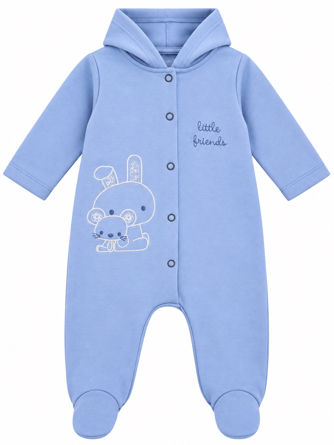 Grenouillère bébé bleue à capuche motif lapin