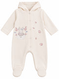 Grenouillère bébé beige à capuche motif lapine fleurie