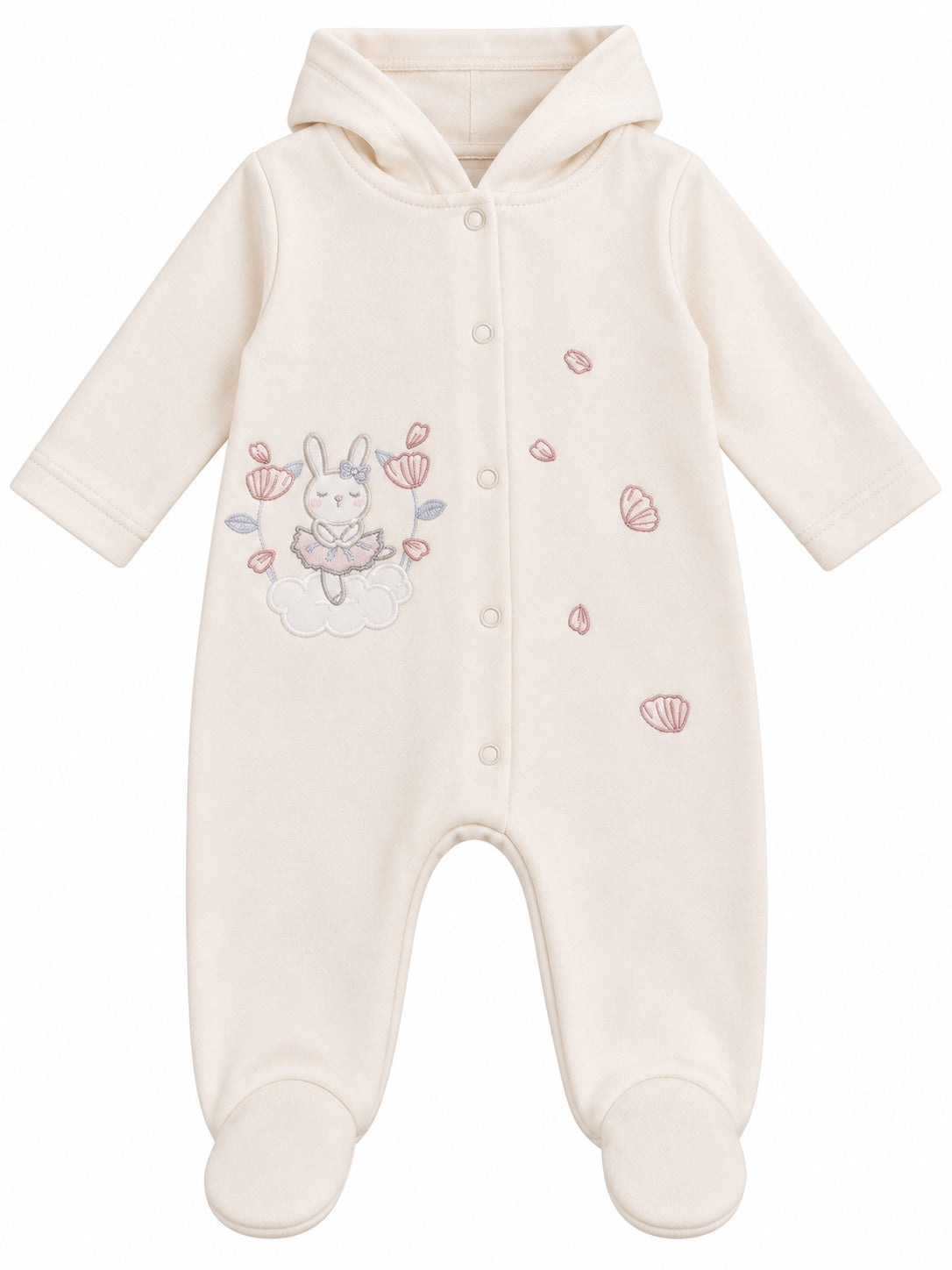 Grenouillère bébé beige à capuche motif lapine fleurie