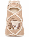 Nid d’ange bébé beige avec capuche à oreilles et motif ourson
