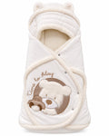 Nid d’ange bébé écru avec capuche à oreilles et motif ourson