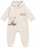 Grenouillère bébé beige à capuche motif ourson