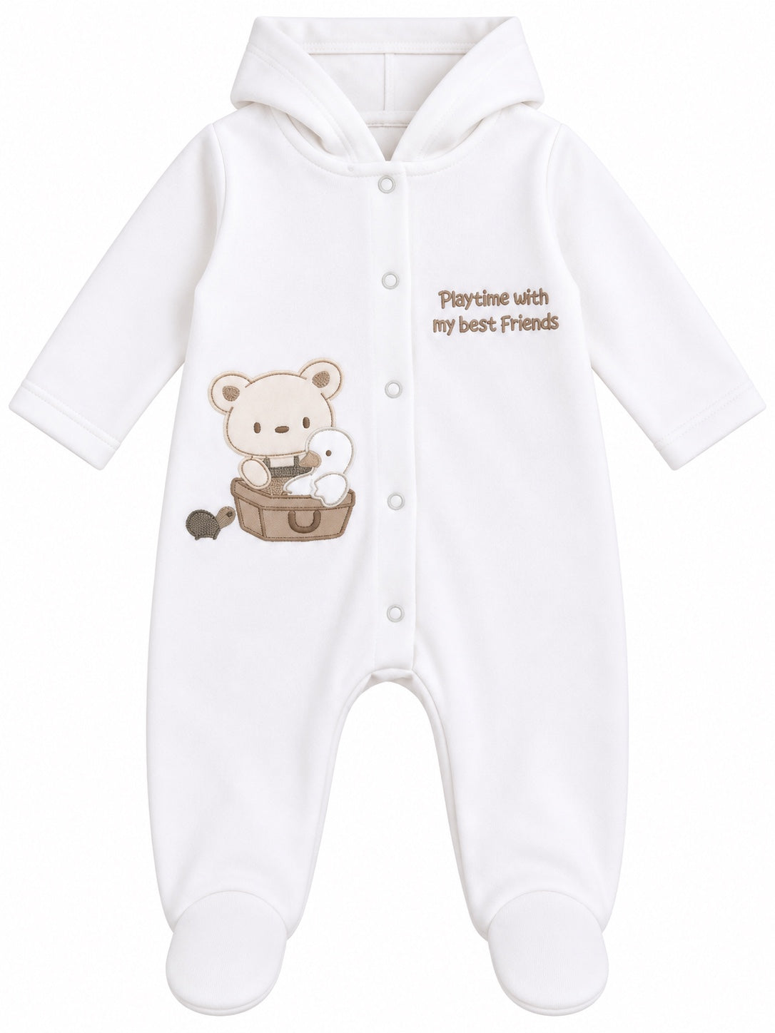 Grenouillère bébé blanche à capuche motif ourson