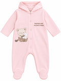 Grenouillère bébé rose à capuche motif ourson