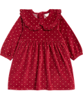 Robe bébé velours rouge à pois dorés devant