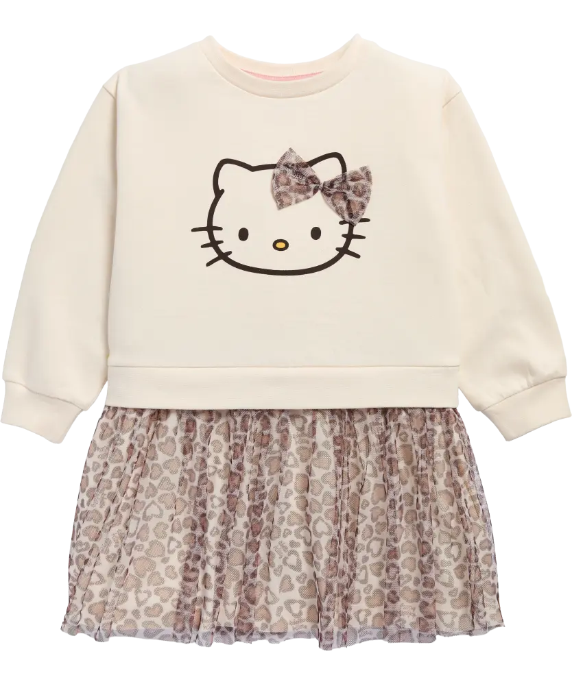 Robe fille Hello Kitty écrue et tulle léopard